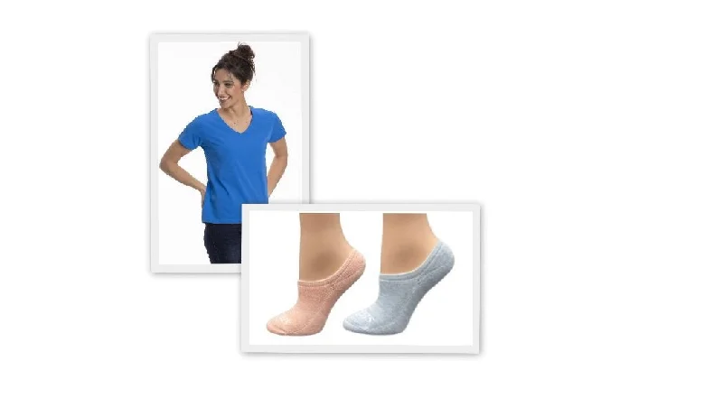 fashionable skirts for women’s office outfits -Women's V-Neck T-Shirt and Ankle Hi Sock 2-pack