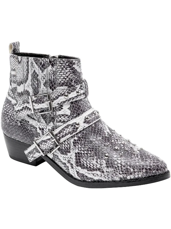 women’s trendy flats for fall fashion -Cindy Womens Snake Print Studded Booties