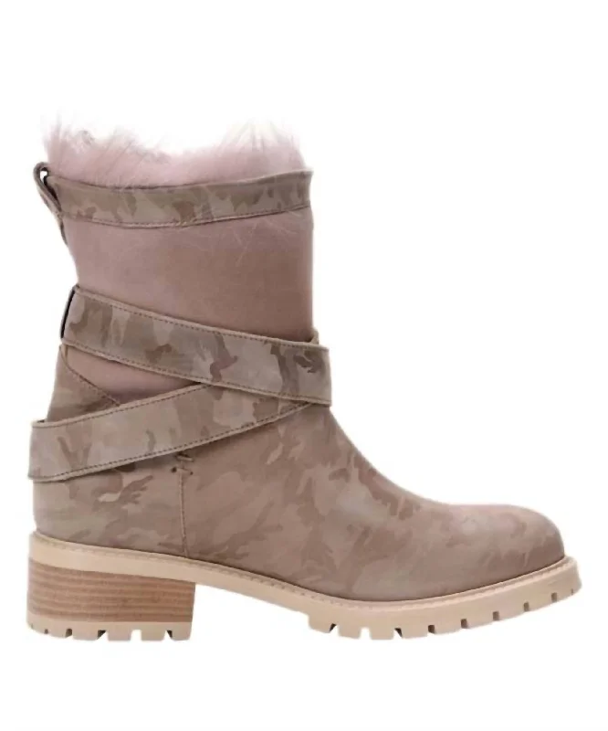 comfortable flats for women’s everyday use -Emilina Weatherproof Shearling Moto Boot In Blush Camo