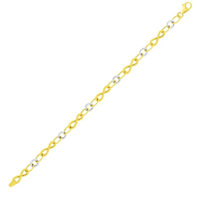 women’s gold anklets for elegant foot fashion -14k Two-Tone Gold Oval and Infinity Motif Link Bracelet