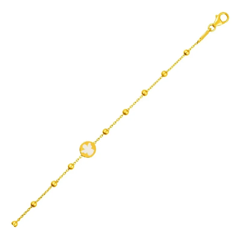 trendy hoop earrings for women’s street style -14k Yellow Gold Childrens Bracelet with Angel and Beads