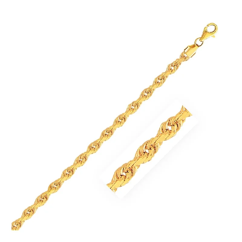 women’s delicate pearl bracelets for classy wear -3.5mm 10k Yellow Gold Solid Diamond Cut Rope Bracelet