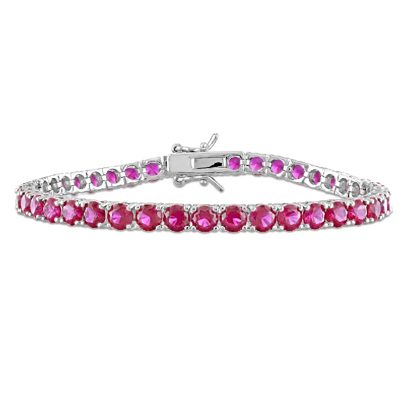 custom-designed necklaces for special gifts -Miadora 14 1/2ct TGW Created Ruby Tennis Bracelet Sterling Silver-7.25 in.