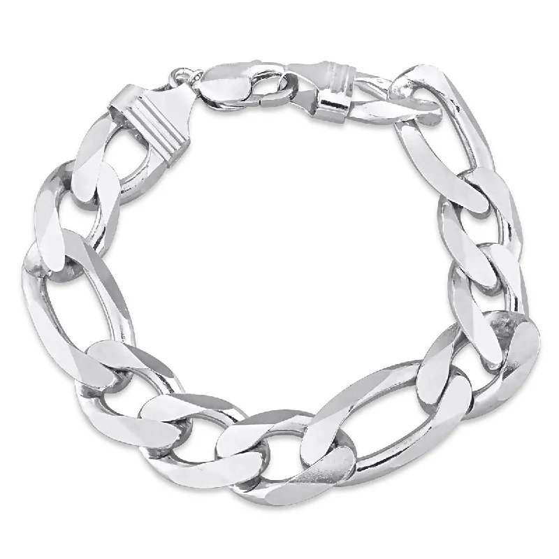 women’s vintage engagement rings with unique designs -Miadora 14.5mm Figaro Chain Bracelet Sterling Silver- 9 in