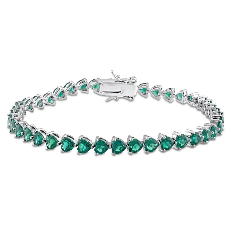 women’s classic pearl jewelry for formal occasions -Miadora 9 3/8ct TGW Heart Shape Created Emerald Tennis Bracelet Sterling Silver