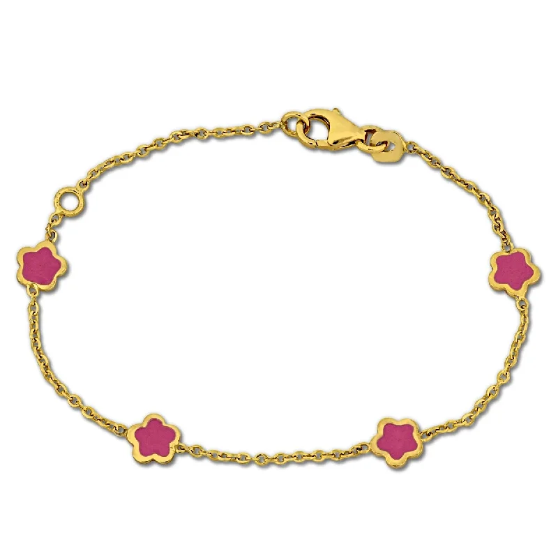 women’s colorful gemstone earrings for vibrant looks -Miadora Dark Pink Enamel Flower Bracelet 14K Yellow Gold