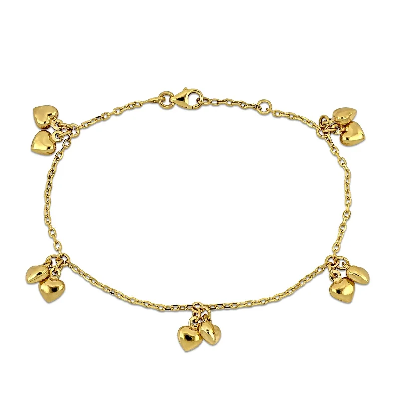 women’s classic pearl jewelry for formal occasions -Miadora Double Heart Charm Station Bracelet 14K Yellow Gold