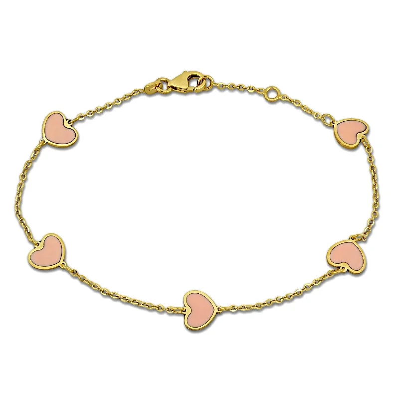 delicate gold chains for women’s minimalist style -Miadora Light Pink Enamel Heart Bracelet 14K Yellow Gold