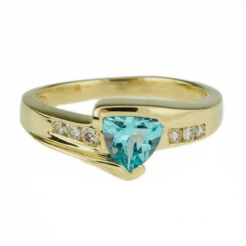 statement rings for women’s evening outfits -1.00ctw Blue Topaz with Diamond Accents Ring in 14K Yellow Gold - Size 7