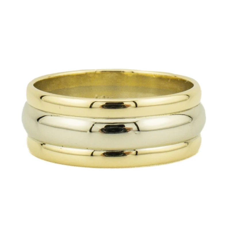 statement rings for women’s evening outfits -7.5mm Wide Tripple Gold Wedding Band Ring in 14K Two Tone Gold - Size 7.75