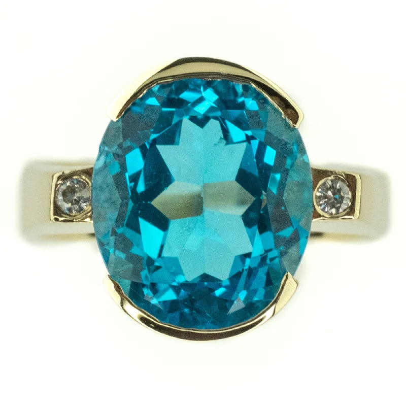 women’s crystal jewelry for luxurious fashion -9.74ctw Blue Topaz with Diamond Accents Gemstone Ring in 14K Yellow Gold - Size 6