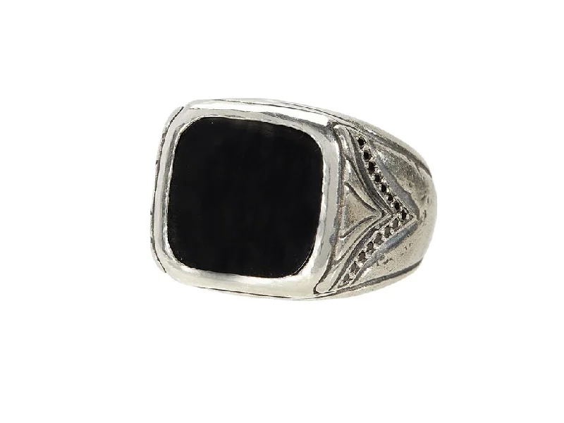 women’s delicate silver pendants for minimalist style -John Varvatos Sterling Silver Square Onyx Ring with Black Diamonds