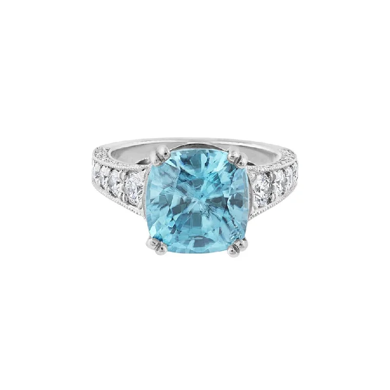 women’s personalized gold rings for special moments -LaViano Bespoke Platinum Blue Zircon and Diamond Ring