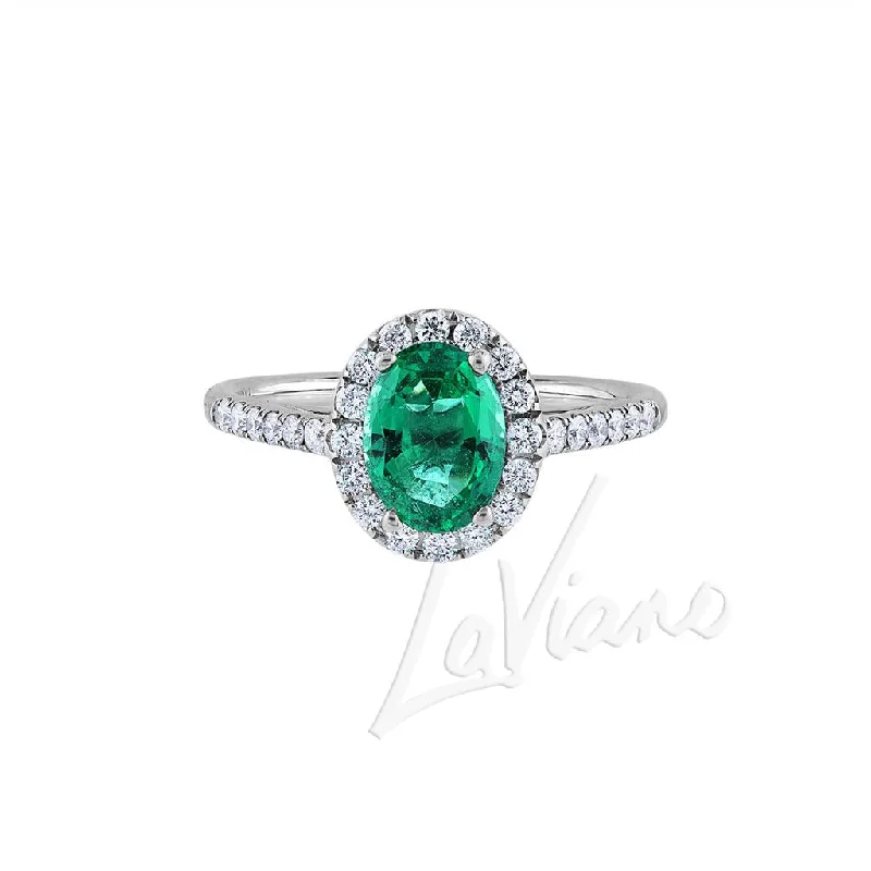 women’s trendy stacked rings for stylish looks -LaViano Fashion 14K White Gold Emerald and Diamond Ring