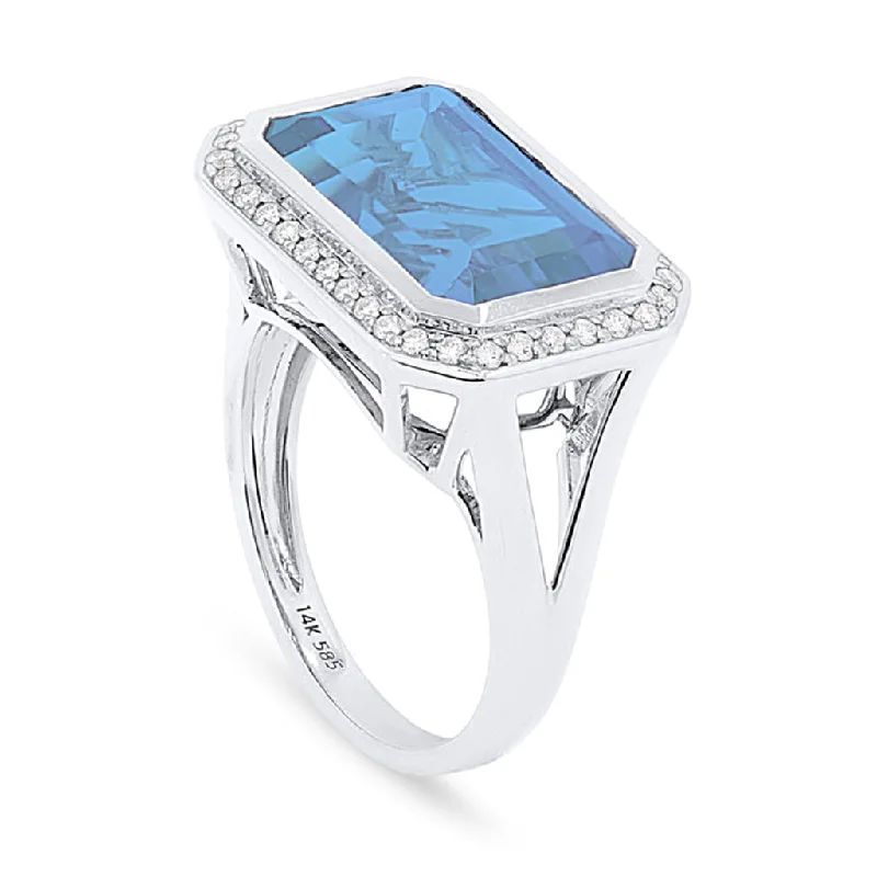 women’s stylish engagement rings with custom designs -LaViano Fashion 14K White Gold Blue Topaz and DIamond Ring