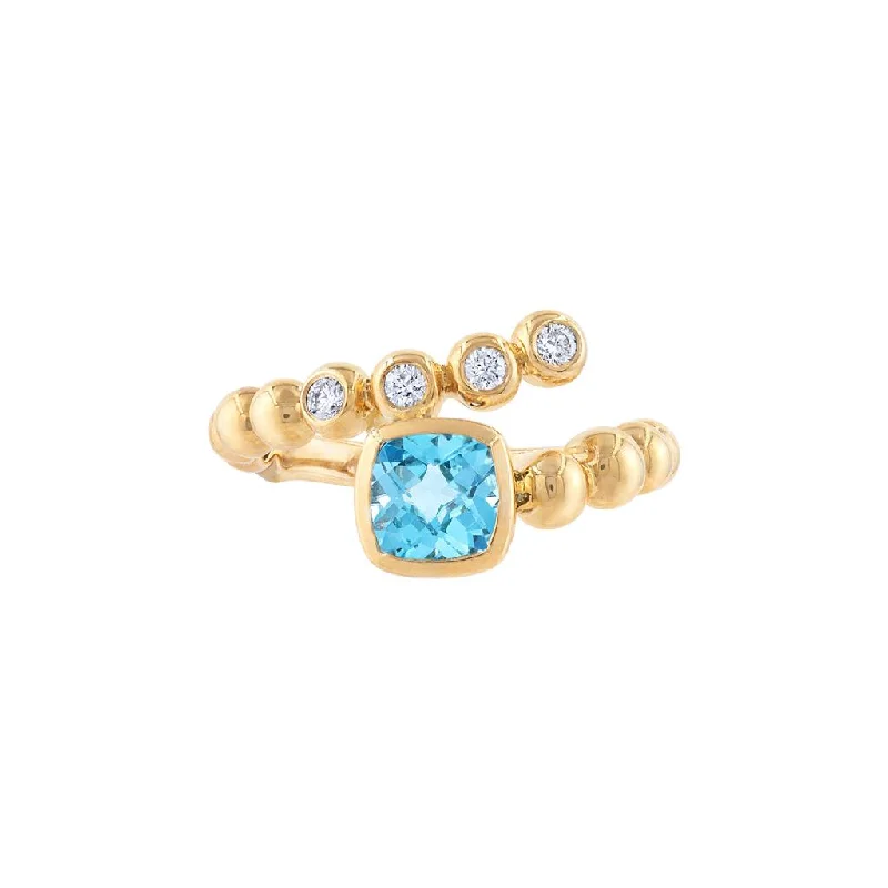 stylish gold earrings for women’s chic style -LaViano Fashion 14K Yellow Gold Blue Topaz and Diamond Twisted Ring