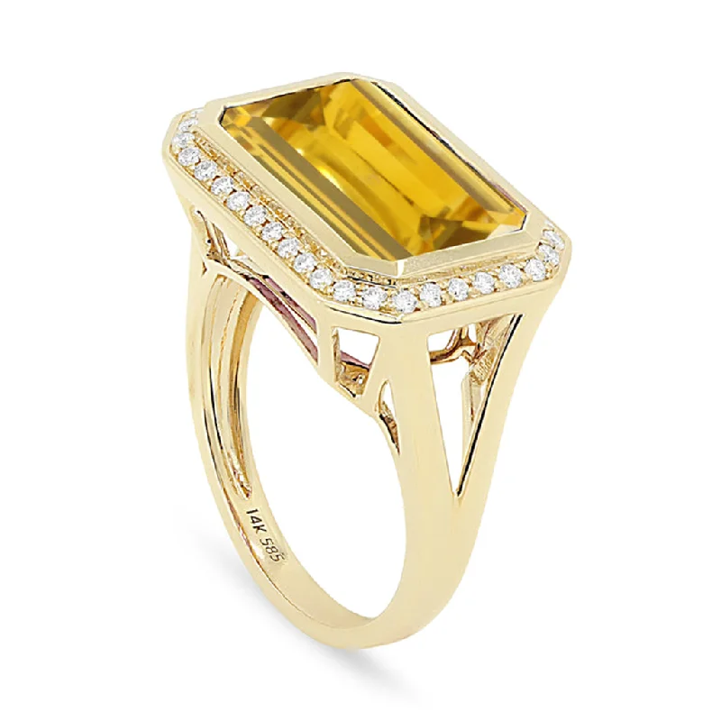 women’s simple silver rings for minimalist style -LaViano Fashion 14K Yellow Gold Citrine and Diamond Ring