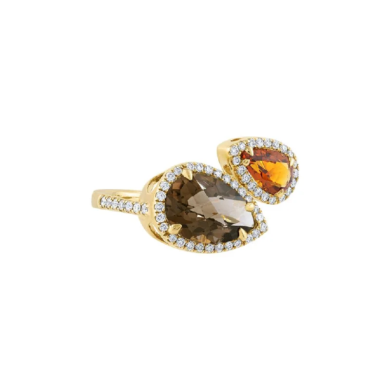 women’s layered necklaces for trendy looks -LaViano Fashion 14K Yellow Gold Smoky Quartz and Citrine with Diamonds Ring