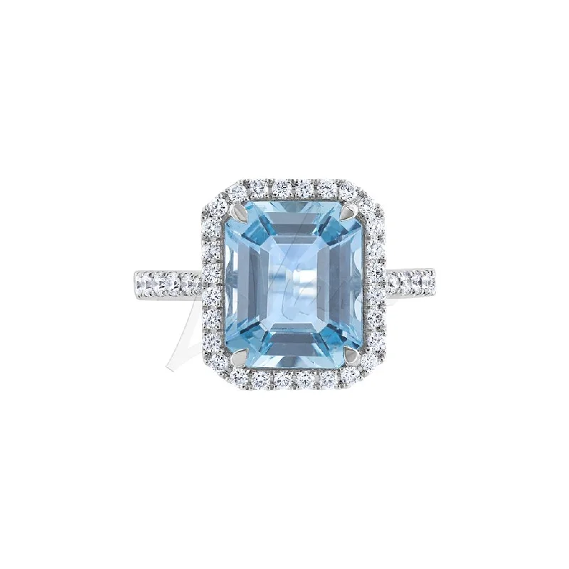 trendy silver watches for women’s fashion-forward style -LaViano Fashion 18K White Gold Aquamarine and Diamond Ring