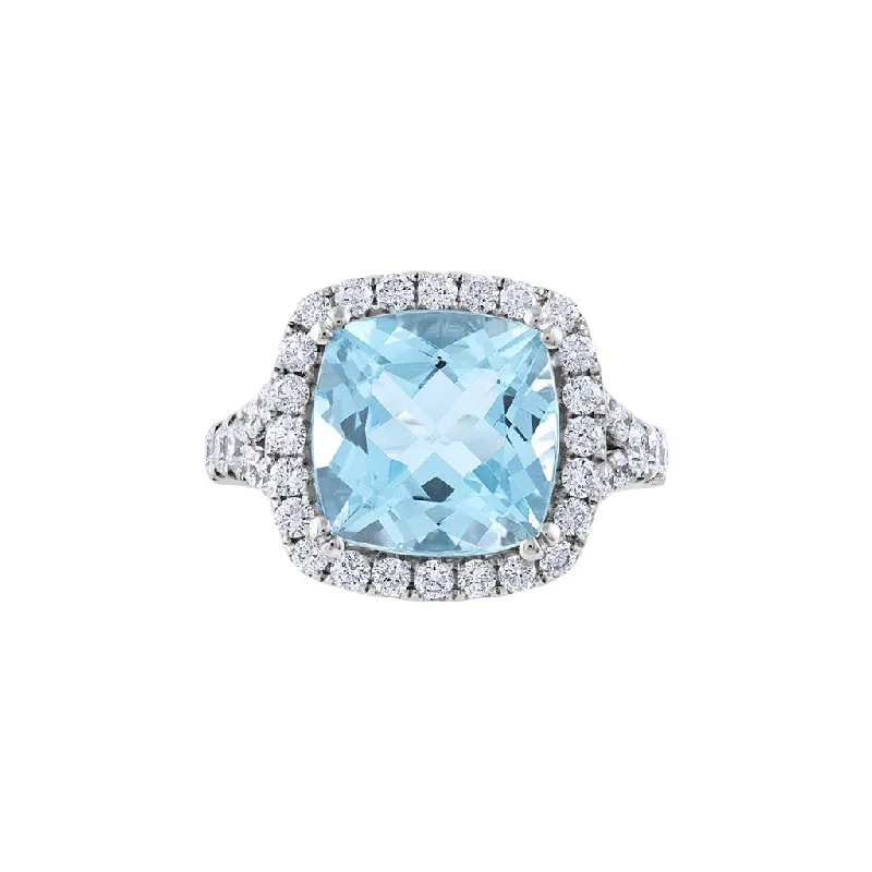 luxury gold watches for women’s fashionable style -LaViano Fashion 18K White Gold Aquamarine and Diamond Ring