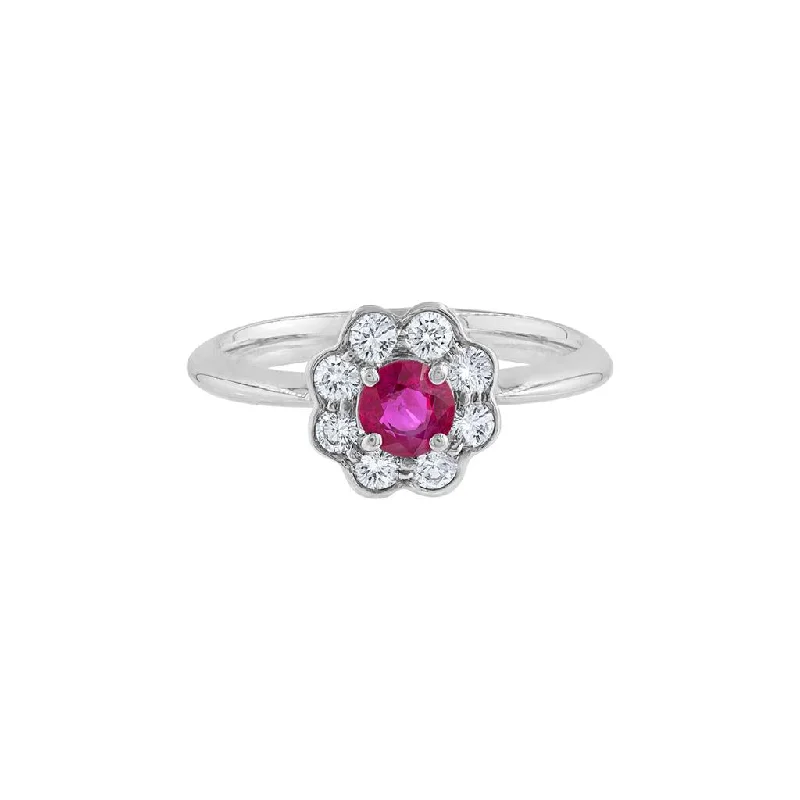 luxurious gold watches for women’s sophisticated wear -LaViano Fashion 18K White Gold Ruby and Diamond Flower Ring