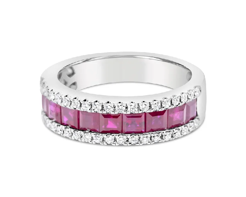 trendy gold bracelets for women’s streetwear -LaViano Fashion 18K White Gold Ruby and Diamond Ring