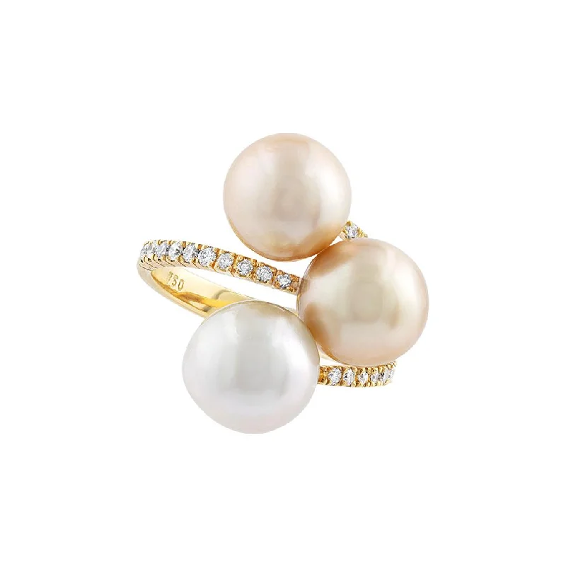 luxury diamond bracelets for women’s formal events -LaViano Fashion 18K Yellow Gold Pearl Ring With Diamonds