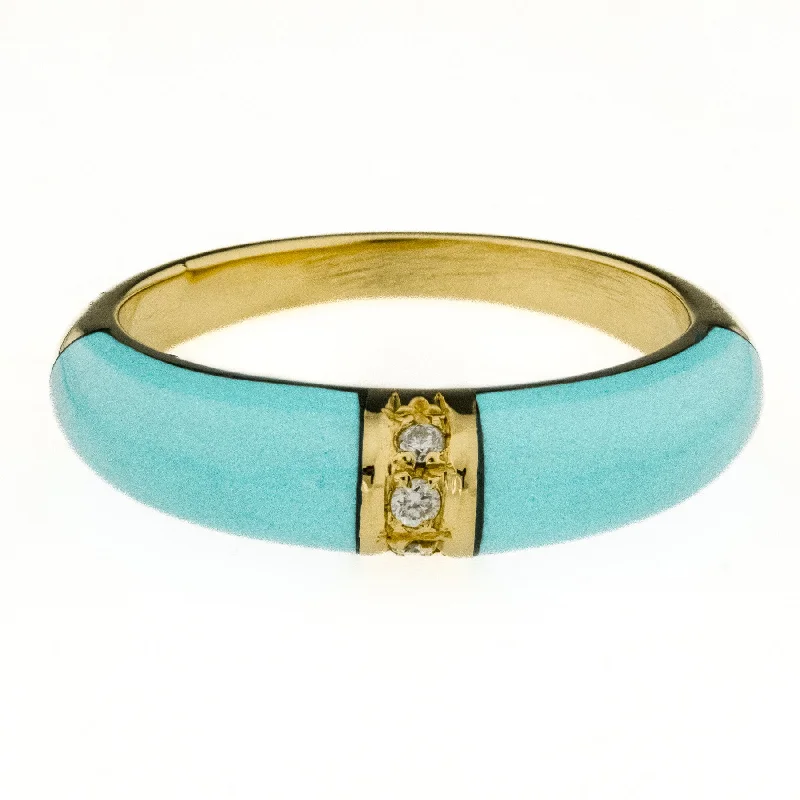 stylish gold bangles for women’s casual looks -Turquoise and Diamond Ring in 18K Yellow Gold