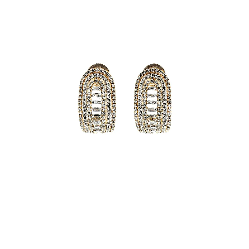 trendy gold earrings for women’s casual outfits -Half Moon Diamond + 18k Gold Earrings