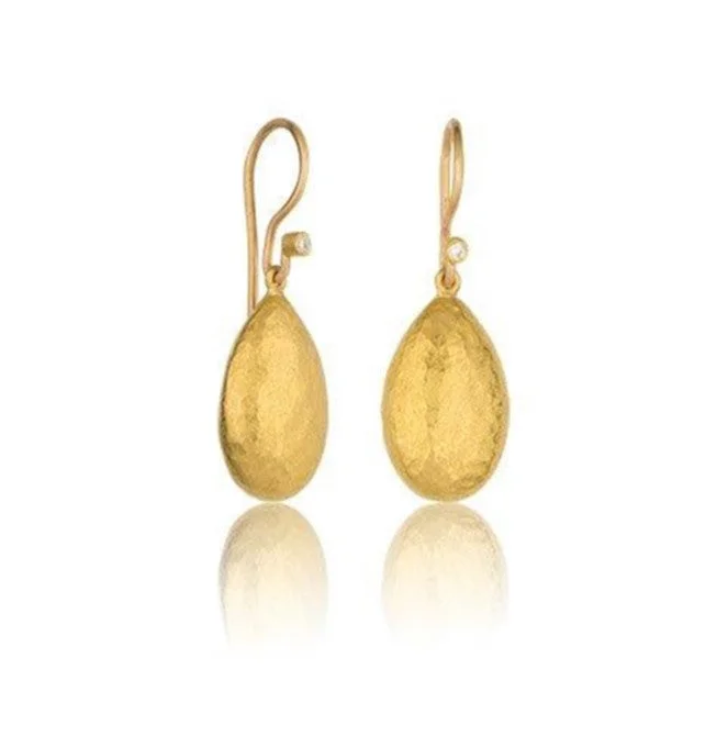 luxury pearl jewelry for women’s elegant outfits -24k Gold "Amanda" Medium Size Almond Drop Earrings, 22k Diamond Ear Wires