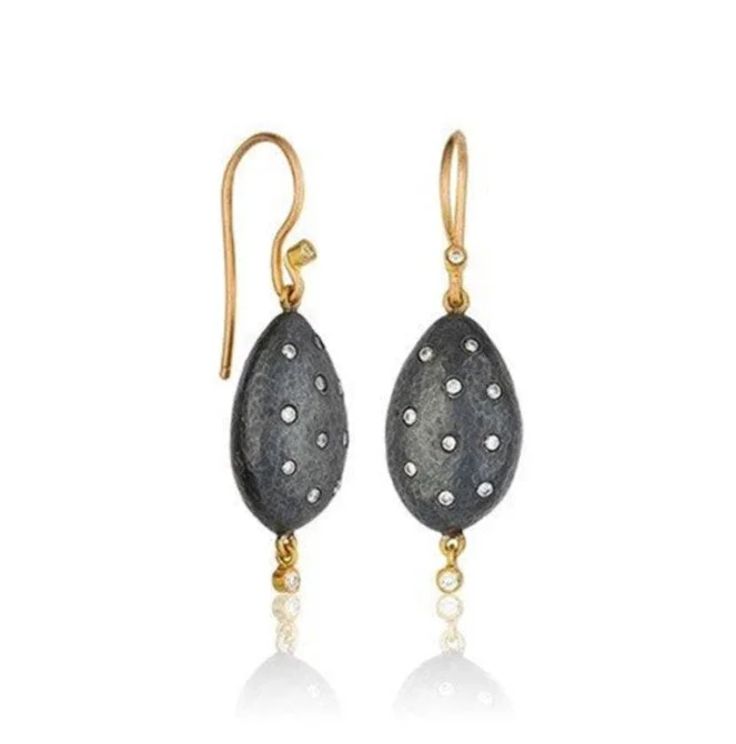 women’s stylish drop earrings for evening occasions -24K Gold and Oxidized Silver "Amanda" Medium Size Diamond Drop Earrings and Single  Diamond Drops