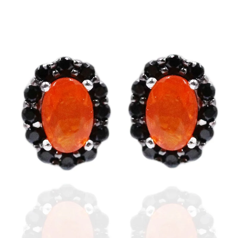 women’s bold statement necklaces for fashion-forward looks -925 Sterling Silver Orange Opal and Black Spinel Studs Earrings