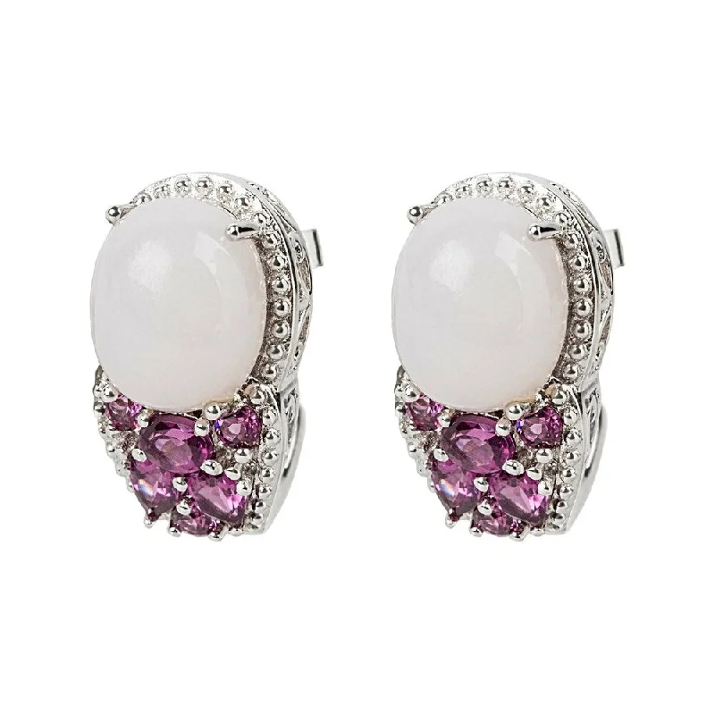 women’s bold statement necklaces for fashion-forward looks -925 Sterling Silver Pink Chalcedony and Rhodolite Garnet Stud Earrings