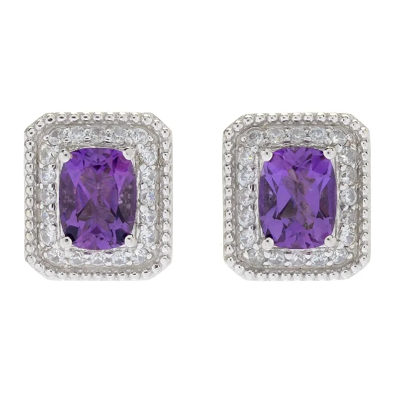 women’s stackable rings for everyday elegance -Dallas Prince Designs Sterling Silver 3.34ctw African Amethyst & Gem Halo Stud Earrings