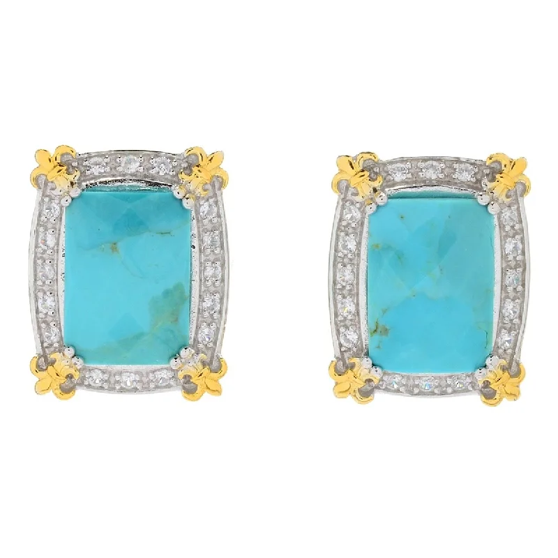 women’s trendy stacked rings for stylish looks -Dallas Prince Mohave Turquoise & White Zircon Stud Earrings w/Omega Backs. Collection: Turquoise Obsession