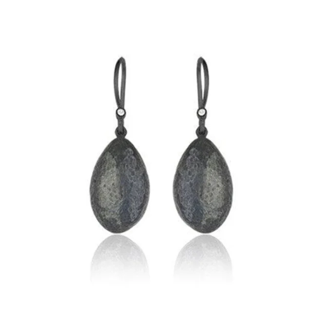 women’s bold statement necklaces for fashion-forward looks -Oxidized Sterling Silver "Amanda" Medium Size Diamond Drop Earrings