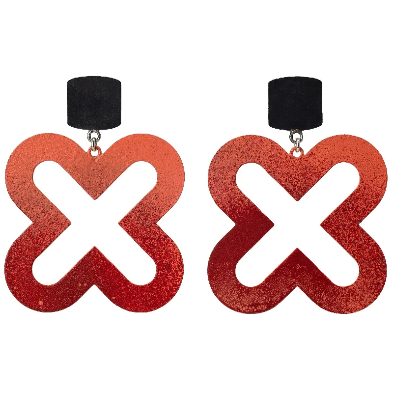 chic silver earrings for women’s street fashion -Red X Earrings