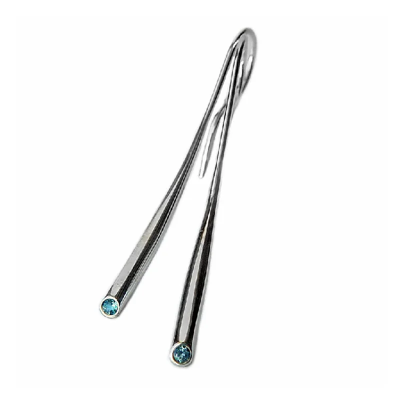 chic silver bangles for women’s casual fashion -Short Silver Wiggly Drops with Blue Topaz