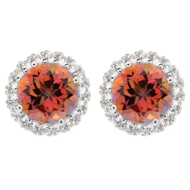 classic diamond jewelry for women’s timeless elegance -Sterling Silver 10.6Ctw Sunset Topaz & White Topaz Halo Stud Earrings