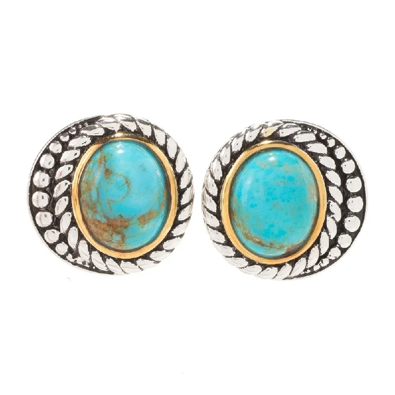 women’s trendy stacked rings for stylish looks -Sterling Silver 10 x 8mm Oval MINE #8 Turquoise Stud Earrings