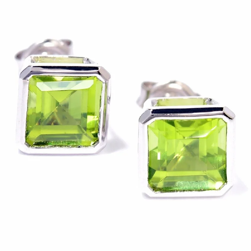 luxury diamond bracelets for women’s formal events -Sterling Silver Bezel-set 7mm Princess-cut Peridot Stud Earrings