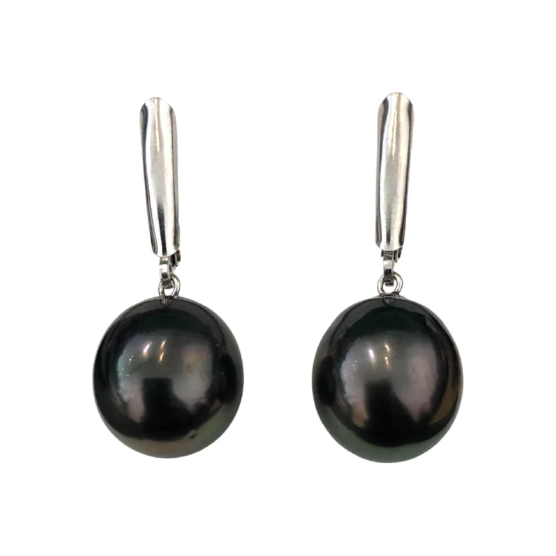 women’s personalized gold rings for special moments -Tahitian Pearl Earrings White Gold Lever Back