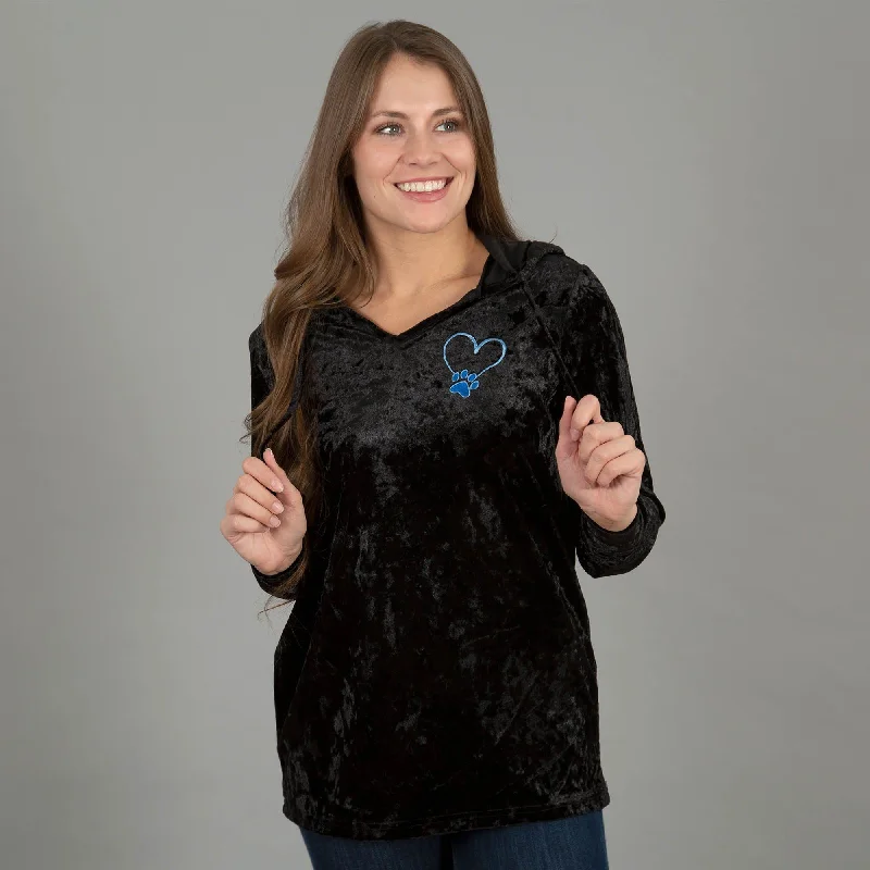 women’s cozy loungewear for weekend relaxation -Crushed Velvet Paw Print Hooded Tunic