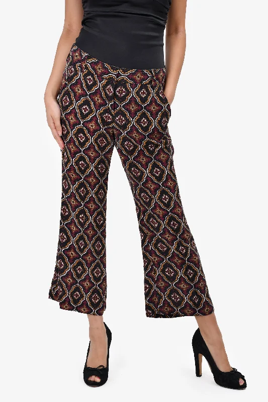 women’s party dresses for special occasions -A.L.C Black/Maroon Paisley Print Cropped Trousers Size 2