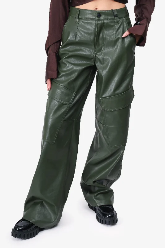 chic women’s outerwear for fall fashion -AFRM Green Faux Leather Cargo Pants Size 23