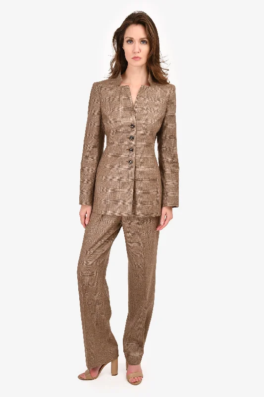 trendy pants for women’s weekend look -Akris Brown Cashmere/Silk Checked Blazer + Pants Set Est. Size S