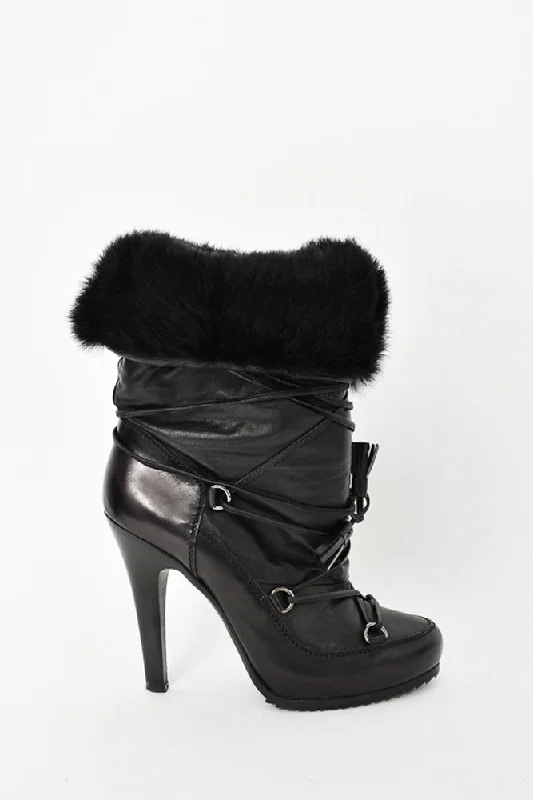 women’s fashion-forward boots for winter style -Barbara Bui Black Leather/Fur Lined Boots Size 39