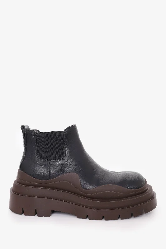 women’s stylish flats for summer days -Bottega Veneta Black/Brown Leather Tire Chelsea Boots