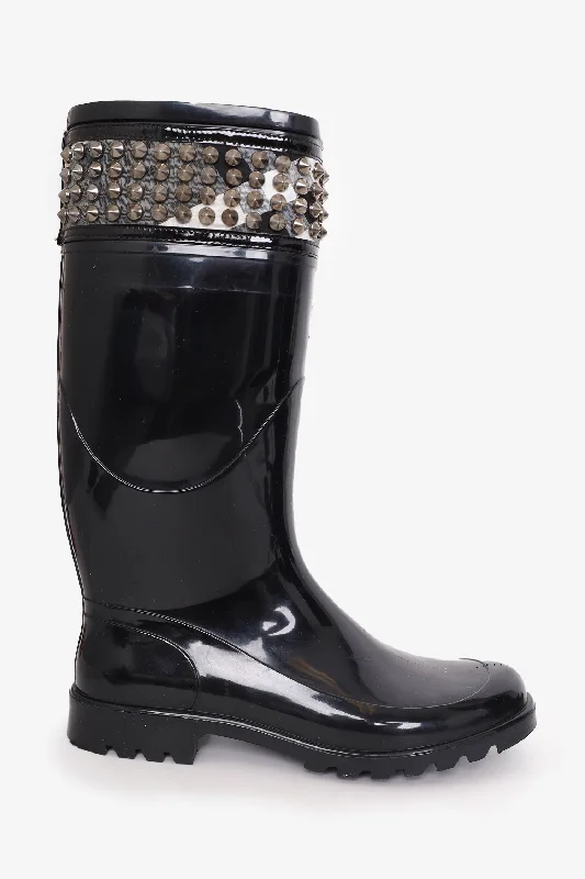 women’s classic flats for everyday wear -Burberry Black Rubber Studded Rain Boots Size 40