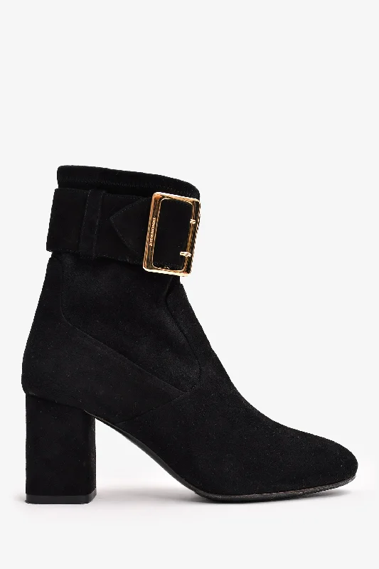 stylish pumps for women’s formal occasions -Burberry Black Suede Buckle Ankle Boots Size 35